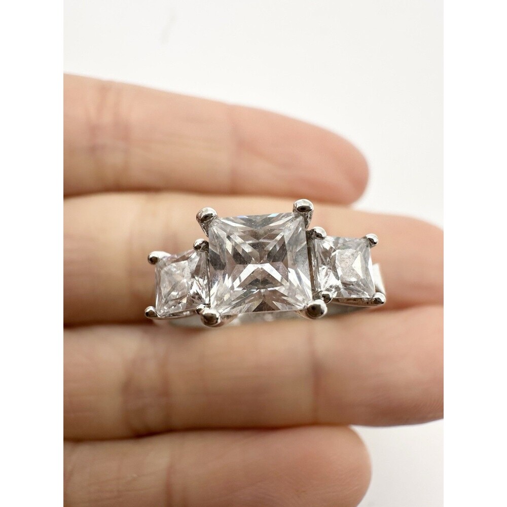 925 Sterling Silver RSC Designer CZ Clear Three Stone Ring Size 9